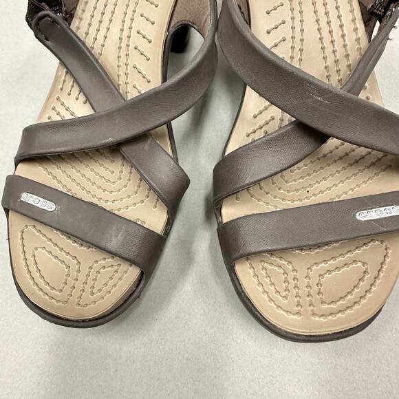 CROCS Cyprus IV Heel Brown Mushroom Brown Sandals Rubber Jelly Womens Size 9 - Picture 5 of 14